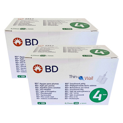 BD Thin Wall  Pennadeln 4mm x 0,23 (32G), 200 Stück (2 x 100), NEU