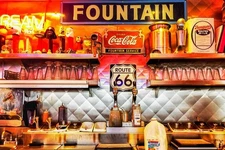 Laminated Route 66 Diner Soda Classic Fountain Vintage Photo Poster 24x16