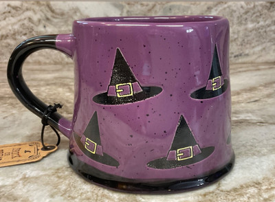 Halloween Coffee Mug HOCUS POCUC Witch Hats. Purple And Black. New.