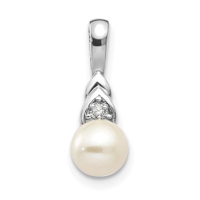 Halskette mit Anhänger 14 Karat Weißgold 6 mm Juni/Süßwasserzuchtperlen und Diamanten