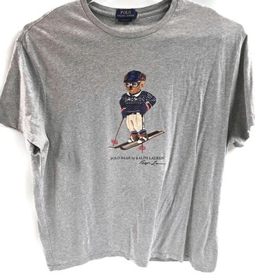 Polo Ralph Lauren Shirt Mens 2XL Gray Polo Bear Skiing Graphic Classic Tee