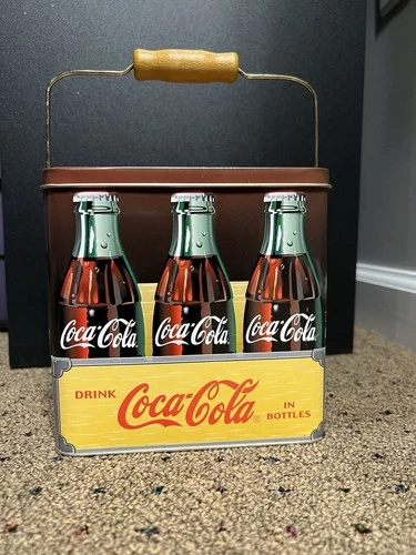 Vintage-Style 1999 Coca-Cola Tin Box with 6-Pack Coke Bottle Design Collectible