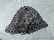 Crochet Straw Bucket Hat Dark Grey 100% Paper Woven Summer Sun