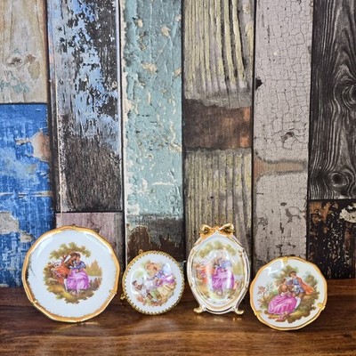 4-teiliges Vintage Limoges Frankreich Porzellan Miniaturen Set Fragonard umwerbendes Paar