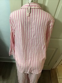 VICTORIA'S SECRET NWT Pajama Set Medium Pink Striped White Silver Metallic