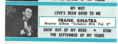 Frank Sinatra, My Way/Love's Been Good To Me/Goin' Out My Head, Jukebox Label 33