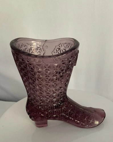 Vintage Fenton Art Glass Victorian Shoe Boot Figurine Amethyst