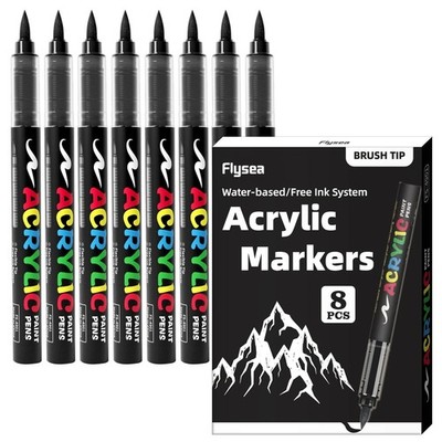 Black Paint Pens, 8 Pack 0.7Mm Acrylic Black Permanent Marker ,White Paint Pens