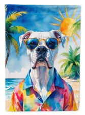Caroline's Treasures White Boxer Summer Beach Time House Flag DAC8262CHF