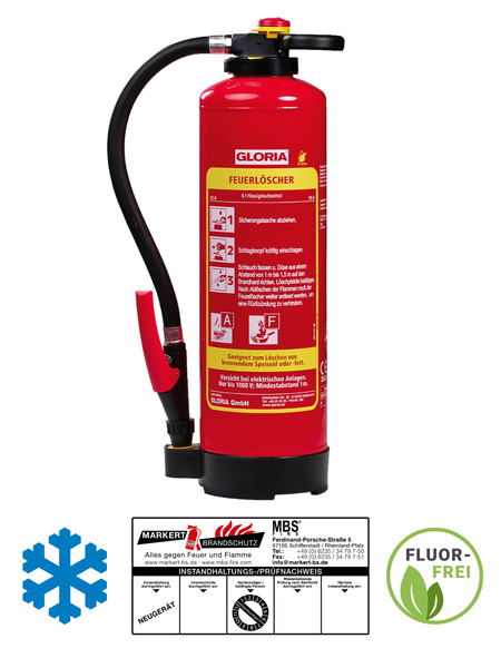 Gloria FA6 Pro 6L Fettbrand FeuerlöScher Schaum Frostsicher Inkl Halterung-image