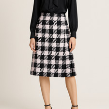 MARNI 4-US 40 Pink White Black Plaid Pleat Front Knit Jacquard Skirt NWT