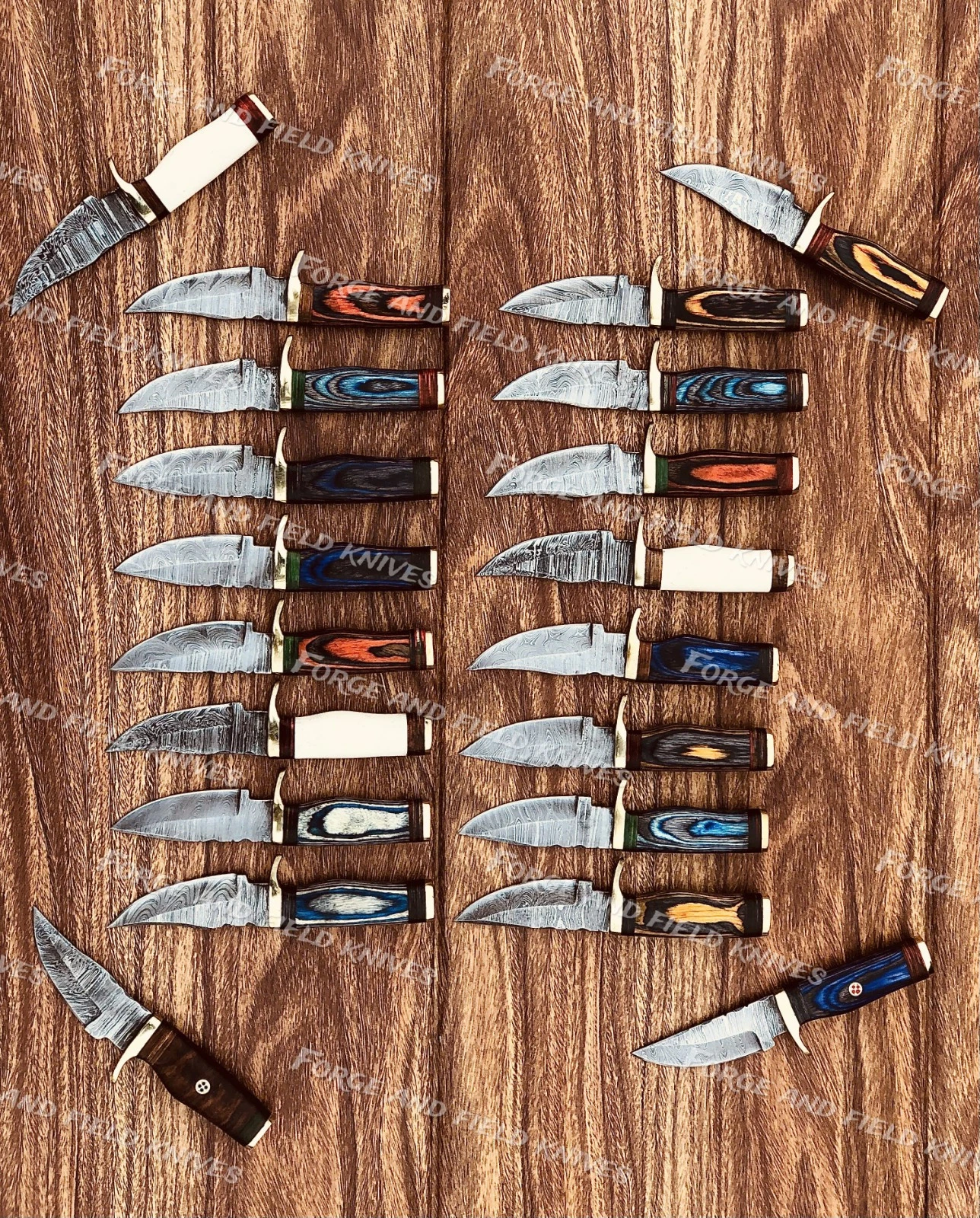 Set of 20 Custom Handmade Damascus Steel 8" Camping & Hunting Knives - From USA