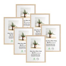 Natural Oak 8x10 Picture Frames, 6 Pack, Wall Hanging Or Standing, Beige