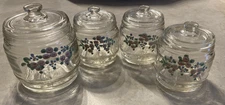 Set Of 4 Vintage Kruger Nursery Jars Pink & Blue & Flowers with Lids Germany