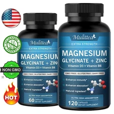 Magnesium Glycinate 500mg Zinc Vitamin D3 Improved Sleep, Stress, Anxiety Relief