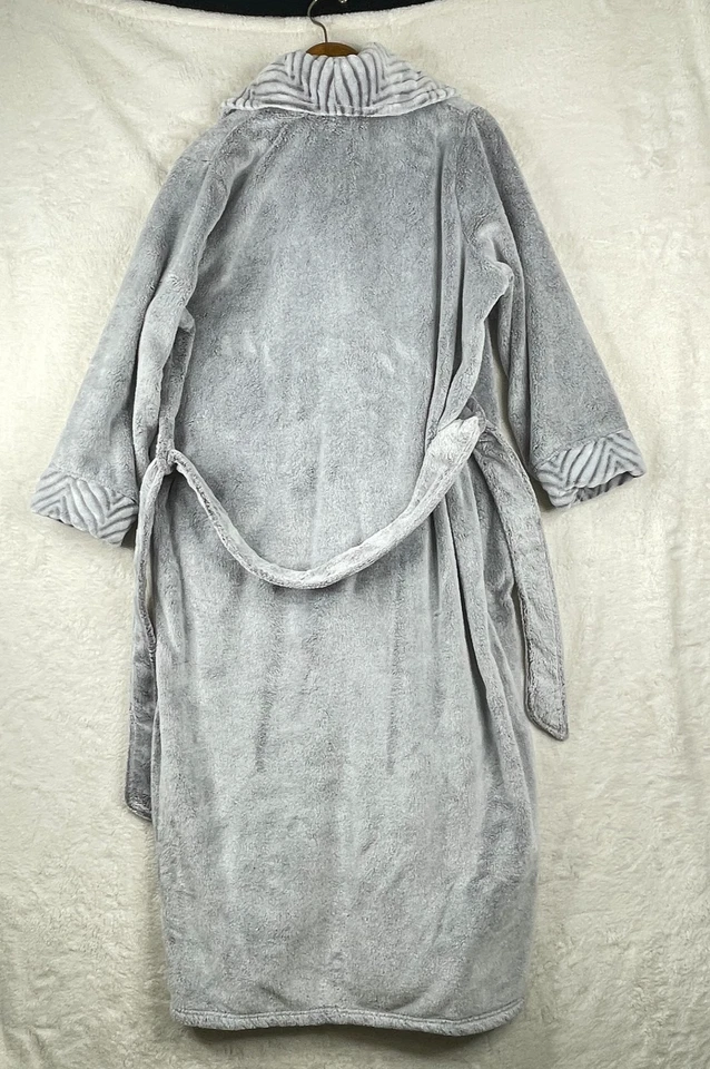 Soft Surroundings Plush Long Robe Womens Medium Gray Belted Soft Luxurious - Image 2 of 4