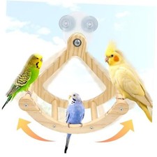 Rocking Bird Toys Perch for Window Cage  Suction Cup Installation Natural Wood