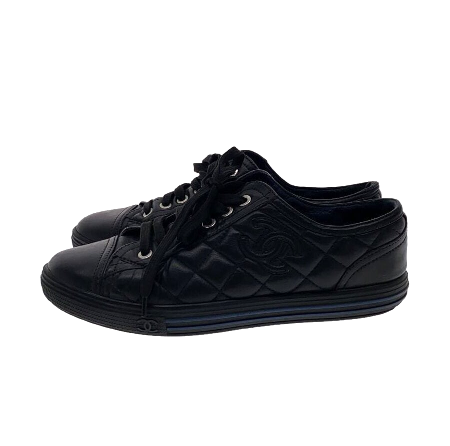 CHANEL Low-Top Sneakers Black Leather G26563 Women's Shoes Size US