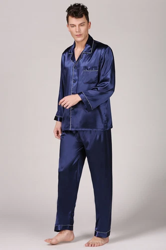 Men's Silk Satin Pajamas Pyjamas Set Long Sleeve Sleepwear Pijama Nightwear - Bild 21 von 50