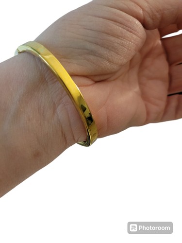 Goldfarbenes Armband mit Scharnier und klarem Kristalleinsatz 2,5" Durchmesser - Bild 4 von 7