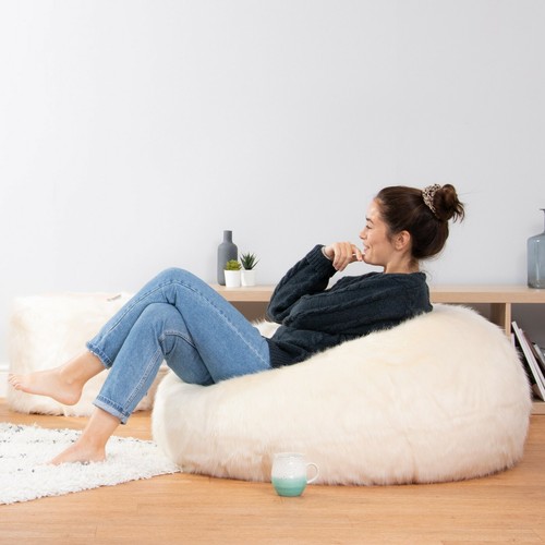 Adults Faux Fur Fluffy Bean Bag Chair Luxury Large Beanbag Filled Cream Natural 5060554740017 eBay