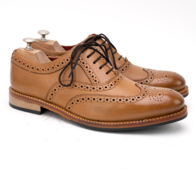 Samuel Windsor Tan Leather Brogue Shoes UK8.5 Wingtip Oxford Goodyear Welted