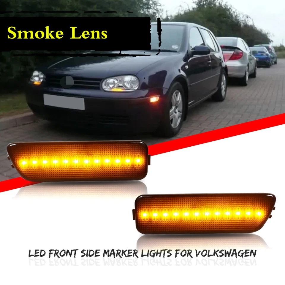 For VW MK4 Golf GTI R32 Jetta Smoked Lens Amber LED Front Side Marker Lights - Image 2 of 4