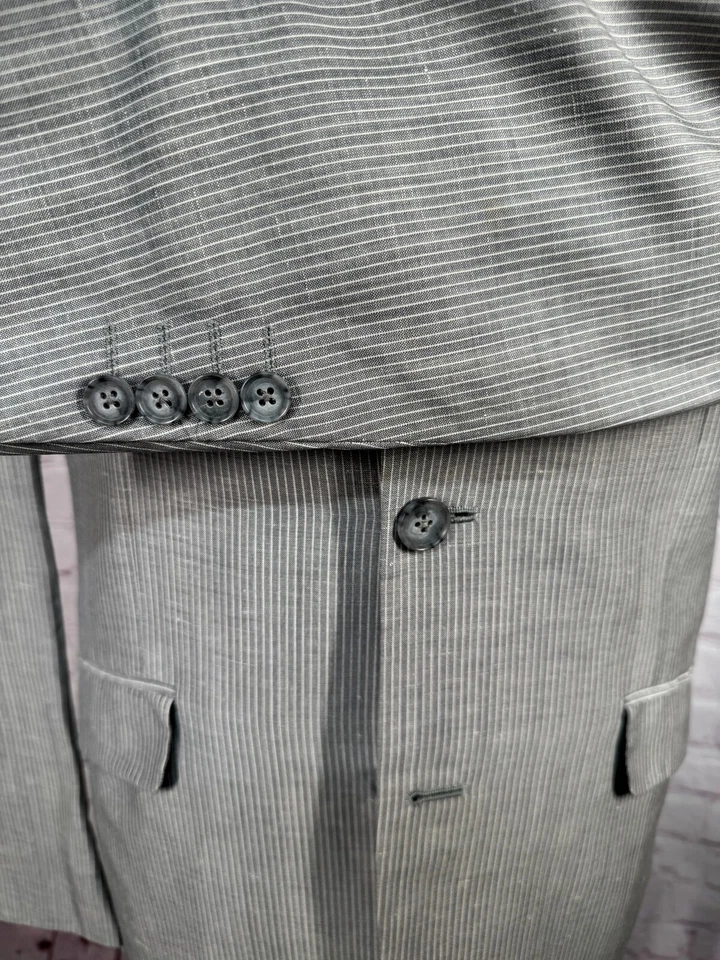 KENNETH COLE Para Hombres Gris Rayas Ajuste Ajustado Traje Abrigo Deportivo Blazer Chaqueta 40L Foto 4 de 4