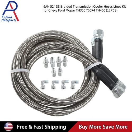 SS Braided Transmission Cool Hoses Lines Kit for Chevy Ford TH350 700R4