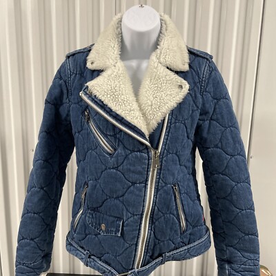 Levi's Women's Acid Washed Belted Sherpa Moto Jacket Size XS Blue Trucker New