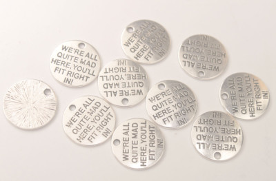 30PCS Jewelry Silver Metal Round Words Tags Charms Pendants 20MM