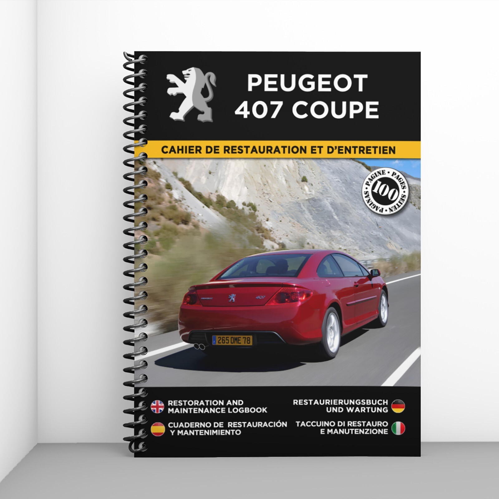 Cahier de restauration Peugeot 407 Coupe idée cadeau pour collectionneur automobile reliure spirale