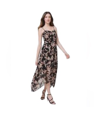 White House Black Market Floral Asymmetric Midi Dress Black Size 0 | eBay