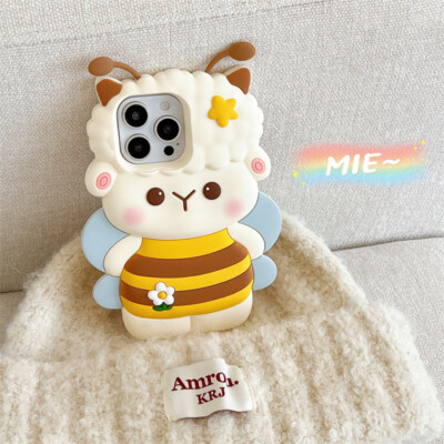 Cute 3D Cartoon Honey Bee Sheep Phone Cover Case For iPhone 16 15 14 13 Pro Max
