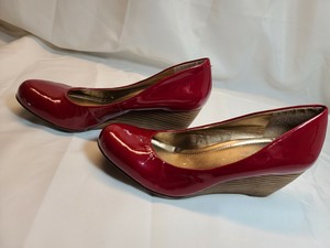 red wedge high heels