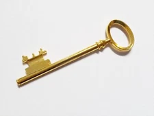 Large Key Pendant Skeleton Key Shiny Gold Tone Big Steampunk Charm 80mm