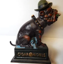 Ole Puffer Bulldog DOG w Cigar Cast Iron Mechanical Coin BANK Repro By Xenox