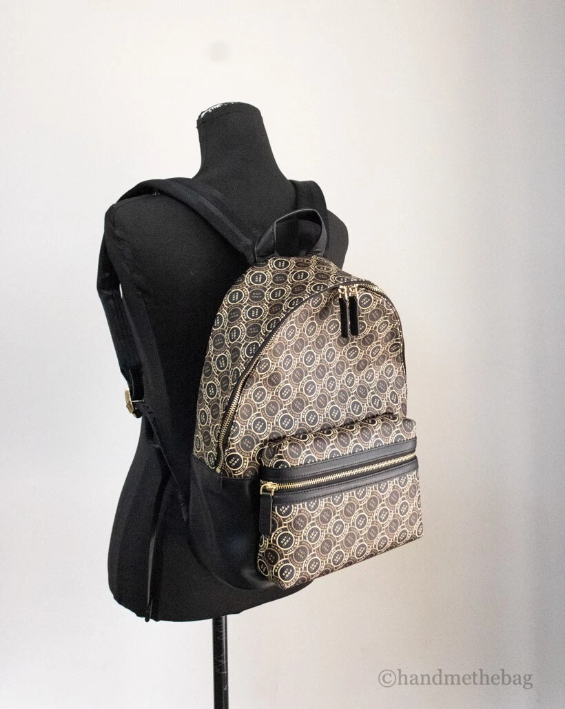 Marc Jacobs Signet Medium Black Logo Printed Leather Backpack