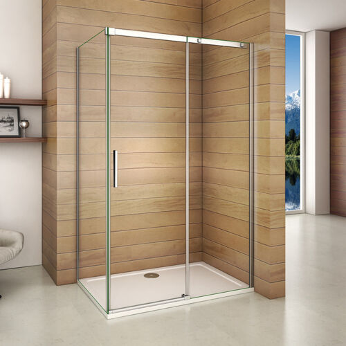 Aica Frameless Sliding Shower Enclosure Door & Tray Walk In Glass Screen Cubicle