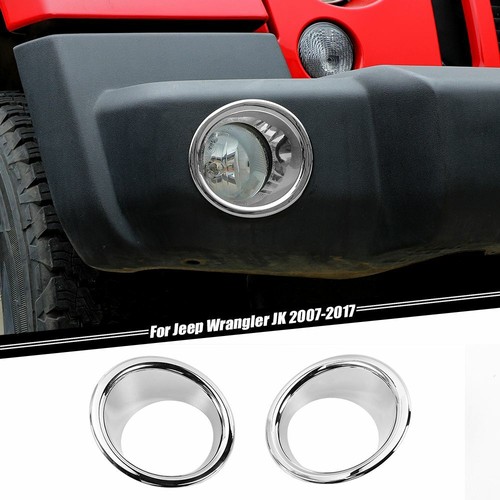 2PCS Chrome Front Bumper Fog Lamps Cover For Jeep Wrangler JK 2007-2017 ABS - Picture 1 of 7