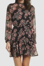 $98 BB Dakota Women's Black Folk Floral Chiffon Sheer Lace Minidress Sz Small
