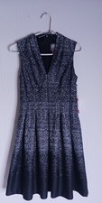 Vince Camuto Ombre Gray Plaid Fit and Flare Dress 6 Sleeveless Tweed Academia