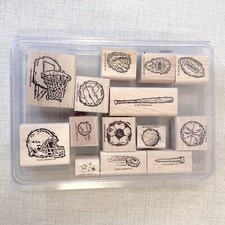 Stampin Up Sporting Goods Wood Mounted Stamp Set - Set of 14 - Used