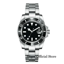 BLIGER 200M Waterproof Nologo PT5000 NH35A Black Automatic Mens Watch Glide Lock