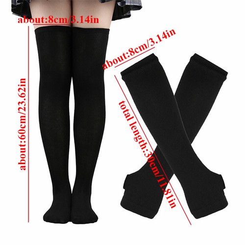 Conjunto de guantes sin dedos a rayas sobre la rodilla hasta el muslo calcetines largos calentador de brazos para mujer - Imagen 3 de 25