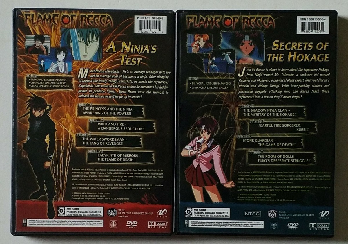 Flame of Recca Volume 1 & 2 Anime Episodes 1 - 8 Dvds 782009192435