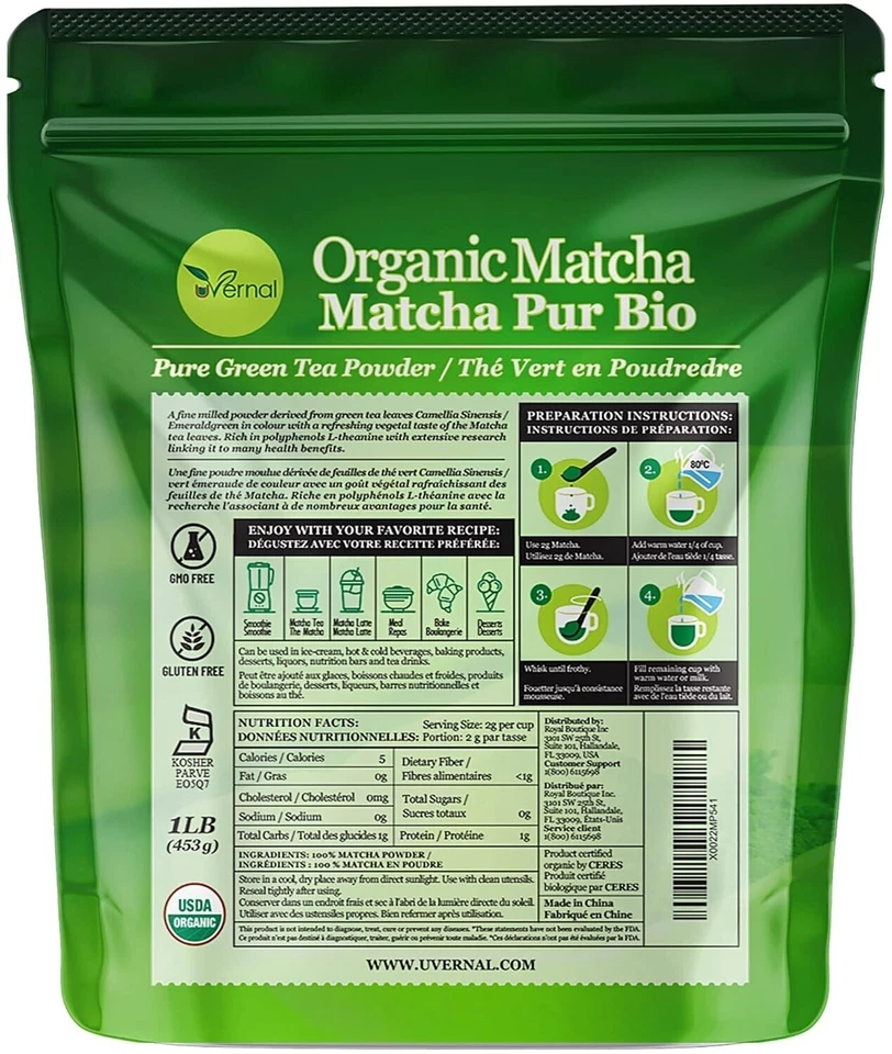 uVernal Organic Matcha Pure Green Tea Powder - 1 lbs - Image 3 of 4