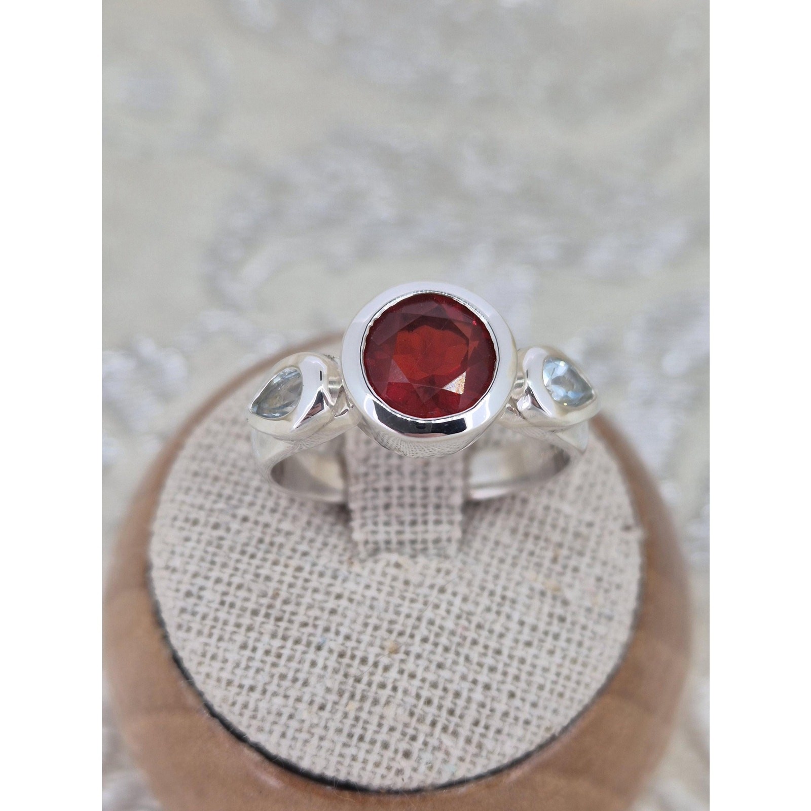 Mexican Fire Opal & Aquamarine Silver Statement Ring Size R image 2
