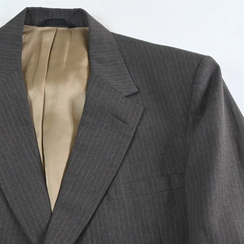 Vtg USA Made 44L 38x34 Brown Striped Wool Mens Jacket Pants Suit - Image 3 of 4
