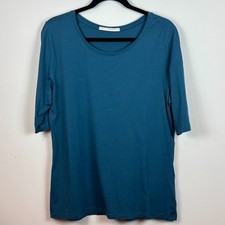 Peruvian Connection Womens Blue Elbow Sleeve 100% Pima Cotton Tee Size Large